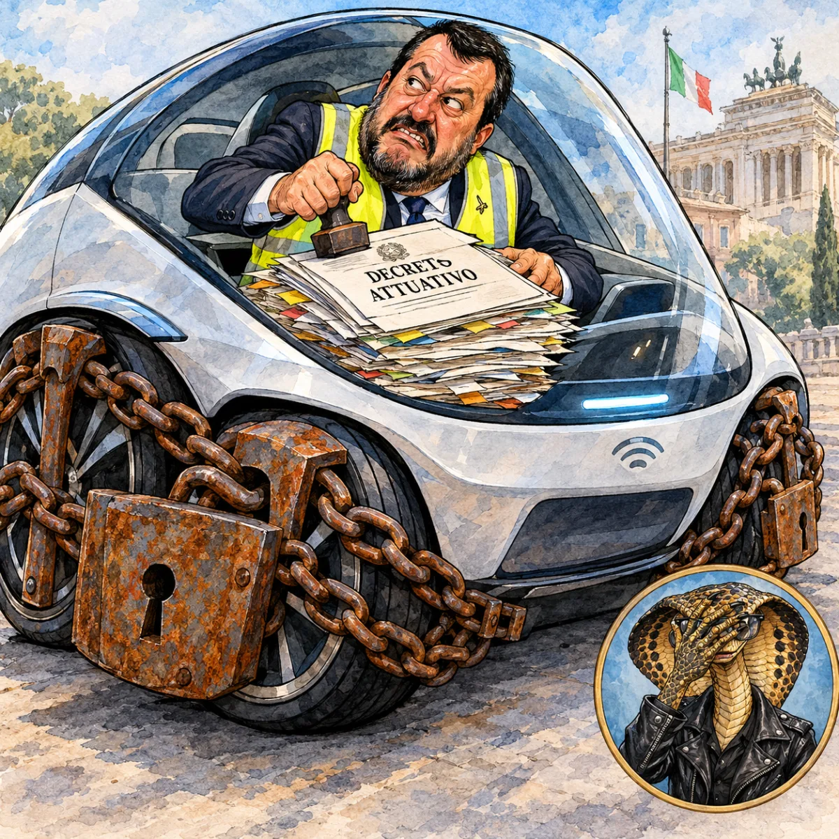 La guida autonoma con il badante sul sedile